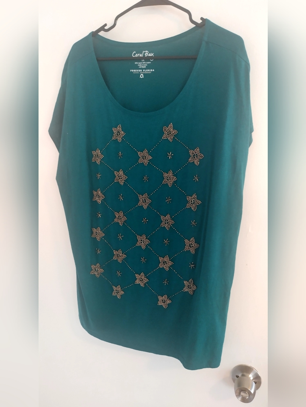 Women's Top 1X Forest Green Beaded Front